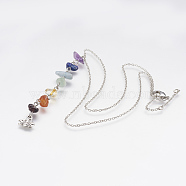 Chakra Natural Mixed Stone Brass Pendant Chains, Mixed Color, 16.3 inch(41.5cm)(NJEW-JN02087)