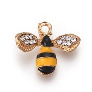 Alloy Enamel Pendants, with Rhinestone, Bees, Colorful, Crystal, Light Gold, 14x17x4mm, Hole: 1.8mm(X-ENAM-P161-10)
