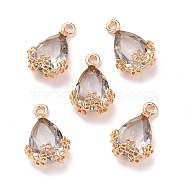 Rhinestone Pendants, with Light Gold Alloy Settings, Teardrop with Flower, Crystal, 20x12.5x6mm, Hole: 1.8mm(FIND-A006-01E)