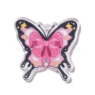 Transparent Acrylic Pendants, Butterfly, Hot Pink, 36~36.5x38x2~2.5mm, Hole: 2mm(OACR-O004-01C)