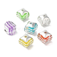 Spray Painted Acrylic Beads, Cube with Stripe, Mixed Color, 15.5x19x15.5mm, Hole: 3mm(OACR-H123-03)