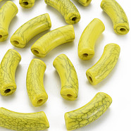 Opaque Crackle Acrylic Beads, Curved Tube, Yellow, 36x13.5x11.5mm, Hole: 4mm, about 148pcs/500g(MACR-S372-001N-001)