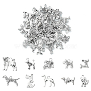 50Pcs 10 Styles Tibetan Style Alloy Dog Charms, Antique Silver, 10.5~24.5x11.5~23.5x2~4.5mm, Hole: 1.5~3x1.5~4mm, 5pcs/style(FIND-YW0004-83)