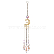 Metal Moon Star Hanging Ornaments, Cone Glass Tassel Suncatchers Home Garden Decoration, Golden, 290mm(PW-WG33340-03)