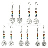 Alloy Tree of Life Dangle Earrings, Synthetic & Natural Mixed Gemstone Beaded Long Drop Earrings for Women, Mixed Shapes, 62~63x15~16.5mm(EJEW-JE05462)