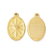 Enamel Pendants, with Golden Plated 304 Stainless Steel Findings, Oval with Sun, Champagne Yellow, 23.5x14x2.5mm, Hole: 1.6mm(FIND-I021-01A)