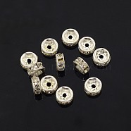 Brass Rhinestone Spacer Beads, Grade A, Straight Flange, Silver Color Plated, Rondelle, Crystal, 6x3mm, Hole: 1mm(X-RB-A014-Z6mm-01S)