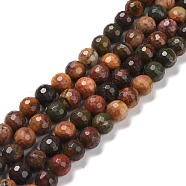 Natural Polychrome Jasper/Picasso Stone/Picasso Jasper Beads Strands, Faceted(128 Facets), Round, 8mm, Hole: 1.2mm, about 46pcs/strand, 14.96''(38cm)(G-E571-25B)