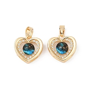 Brass Micro Pave Cubic Zirconia Pendants, Heart Charms, with Resin, Lead Free & Cadmium Free, Real 18K Gold Plated, Rack Plating, Deep Sky Blue, 14x13x5.5mm, Hole: 5x3mm(X-KK-R213-03G)