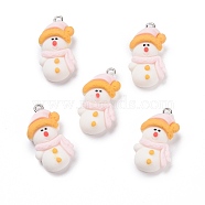 Opaque Resin Pendants, with Platinum Tone Iron Loops, Snowman, White, 29x15x8mm, Hole: 2mm(RESI-G028-01P)