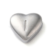 201 Stainless Steel Beads, Stainless Steel Color, Heart, Letter I, 7x8x3.5mm, Hole: 1.5mm(STAS-M335-01I-P)