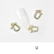 Alloy Rhinestone Cabochons, Nail Art Decoration Accessories, with Jump Ring, Letter, Golden, Letter.U, 11~14x5~12mm(MRMJ-T056-93G-U)
