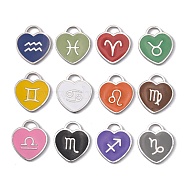 24Pcs 12 Colors 304 Stainless Steel Pendants, with Enamel, Heart with 12 Constellations, Mixed Color, 16.5x14.5x1.5mm, Hole: 3x3.5mm, 2pcs/color(STAS-CC0001-06)