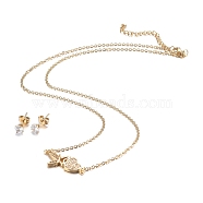304 Stainless Steel Rhinestone Jewelry Sets, Butterfly & Heart Pendant Necklaces and Stud Earrings, Cable Chains, Lobster Claw Clasps and Ear Nuts, Crystal, Golden, 18.11 inch(46cm), 15x5.5mm, Pin: 0.7mm(SJEW-H301-02G)