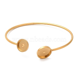 Ion Plating(IP) 304 Stainless Steel Bangle Makings, Blank Cabochon Settings, Real 18K Gold Plated, Round Tray: 12mm & 10mm, 0.2cm, Inner Diameter: 2-3/8 inch(6.1cm)(X-STAS-R123-01G)