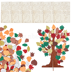 Olycraft DIY Festive Display Sets, including Leaf Foam EVA Sticker and 3D Unfinished Wood Tree, Thanksgiving Day, Mixed Color, 3D Unfinished Wood Tree: 29x22x15.2cm(AJEW-OC0004-15)