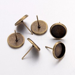 Iron Stud Earring Settings, Flat Round, Nickel Free, Antique Bronze, 12mm, Tray: 10mm, Pin: 1mm(X-IFIN-Q103-B-NF)