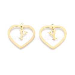 201 Stainless Steel Pendants, Hollow, Heart with Letter A~Z, Real 18K Gold Plated, Letter.Y, 29x29.5x1mm, Hole: 2mm, A~Z: 12x8~10.5x1mm(STAS-N090-LA894-Y-G)
