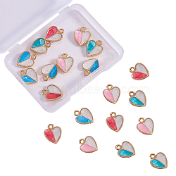 Alloy Enamel Pendants, Cadmium Free & Lead Free, Two Tone, Heart, Light Gold, Mixed Color, 15x12x2.5mm, Hole: 1.5mm, 4 colors, 5pcs/color, 20pcs/box(ENAM-CJ0001-28)