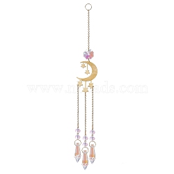 Metal Moon Star Hanging Ornaments, Cone Glass Tassel Suncatchers Home Garden Decoration, Golden, 290mm(PW-WG33340-03)