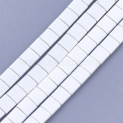 Spray Painted Non-magnetic Synthetic Hematite Multi-Strand Links, For Tile Elastic Bracelets Making, Square, White, 5x5x2mm, Hole: 0.6mm, about 81pcs/strand, 15.9 inch(G-T124-04L)
