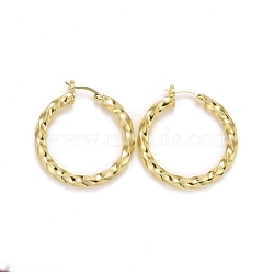 Rack Plating Brass Hoop Earrings, Long-Lasting Plated, Lead Free & Cadmium Free, Twist Ring, Real 18K Gold Plated, 42x5mm, Pin: 0.6x1.2mm(EJEW-F278-05G)