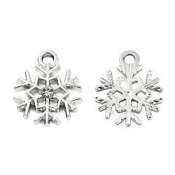 Alloy Pendants, with Crystal Rhinestone, Snowflake, Platinum, Platinum, 16x13x3mm, Hole: 1.8mm(PALLOY-S133-001P)