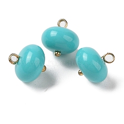 Acrylic Pendants, with Brass Loops, Flat Round, Turquoise, 12x12mm, Hole: 1.6mm(MACR-C033-12C)