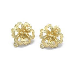 Alloy Stud Earring Findings, with Loop, Brass Pins and Ear Nuts/Earring Backs, Long-Lasting Plated, Clover, Matte Gold Color, 18x16.5mm, Hole: 1.2mm, Pin: 0.7mm(X-PALLOY-F255-35MG)