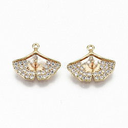 Brass Micro Pave Clear Cubic Zirconia Peg Bails Charms, for Half Drilled Beads, Nickel Free, Real 18K Gold Plated, Ginkgo Leaf, Clear, 11x13x3mm, Hole: 0.8mm, Pin: 0.8mm(KK-N231-197-NF)