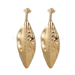 304 Stainless Steel Stud Earrings, Leaf, Real 18K Gold Plated, 46x15.5mm(EJEW-JE06309)