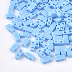 2-Hole Opaque Glass Seed Beads, Rectangle, Light Sky Blue, 4.5~5.5x2x2~2.5mm, Hole: 0.5~0.8mm(SEED-S023-05D)