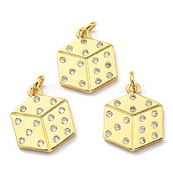 Brass with Cubic Zirconia Pendants, Long-Lasting Plated, Lead Free & Cadmium Free, Dice, Real 18K Gold Plated, 17x13.5x1.8mm, Hole: 3.2mm(KK-K341-19A-G)