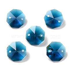 Electroplate Glass Links Connectors, Faceted, for Chandelier Prism Beads Chain, DIY Craft Jewelry Decoration, Octagon, Marine Blue, 14x14x7.5mm, Hole: 1.6mm(EGLA-I014-01C)