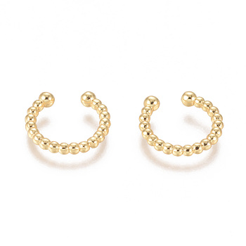 Brass Cuff Earrings, Long-Lasting Plated, Golden, 14x1.8~2.7mm