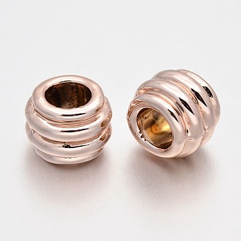 Cadmium Free & Nickel Free & Lead Free Alloy European Beads, Long-Lasting Plated, Large Hole Rondelle Beads, Rose Gold, 8x7mm, Hole: 4mm