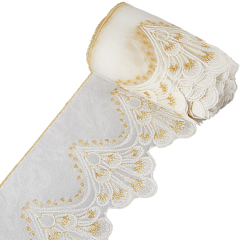 10 Yards Polyester Flower Embroidery Lace Trim, Garment Accessories, White, 7-1/4 inch(183mm)