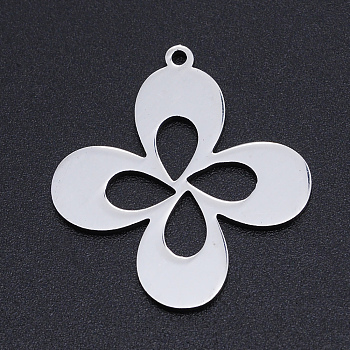 201 Stainless Steel Pendants, Flower, Stainless Steel Color, 27x25x1mm, Hole: 1.5mm