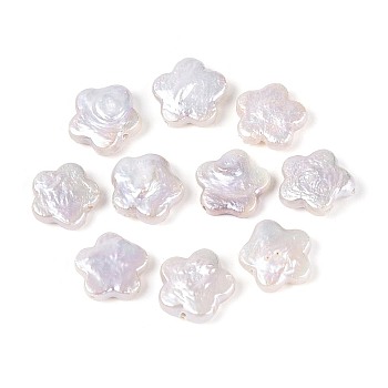 Natural Baroque Keshi Pearl Beads, Nucleated Pearl, Plum Blossom, Seashell Color, 10.5~14x10.5~13x3~5mm, Hole: 0.6mm