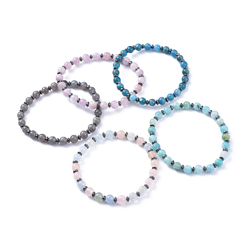 Natural Mixed Stone Stretch Bracelets, with Non-Magnetic Synthetic Hematite Spacer Beads, 2-1/4 inch(5.7cm)