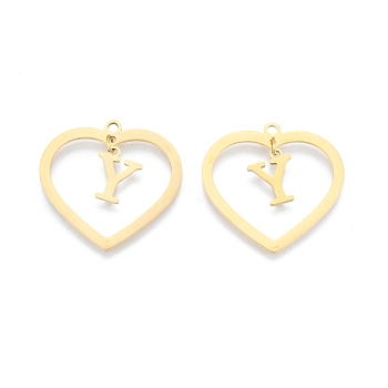 201 Stainless Steel Pendants, Hollow, Heart with Letter A~Z, Real 18K Gold Plated, Letter.Y, 29x29.5x1mm, Hole: 2mm, A~Z: 12x8~10.5x1mm