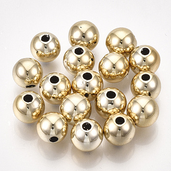 UV Plating ABS Plastic Beads, Round, Golden Plated, 13.5~14x13mm, Hole: 2.5mm