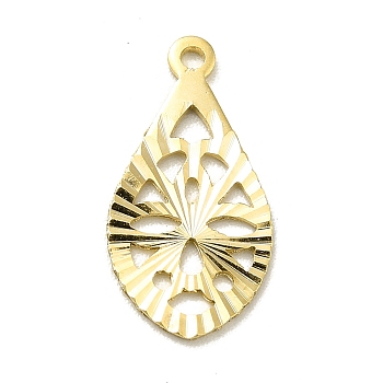 Brass Pendants, Long-Lasting Plated, Cadmium Free & Lead Free, Teardrop, Real 18K Gold Plated, 16x8.5x0.6mm, Hole: 1mm