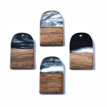 Transparent Resin & Walnut Wood Pendants, Two Tone, Half Oval, Black, 26x16x3mm, Hole: 2mm