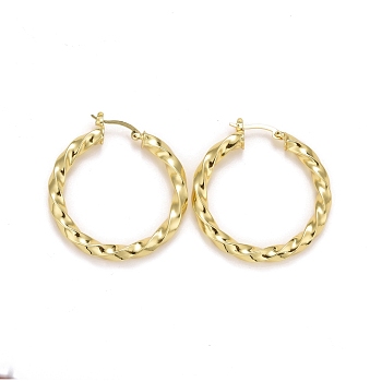 Rack Plating Brass Hoop Earrings, Long-Lasting Plated, Lead Free & Cadmium Free, Twist Ring, Real 18K Gold Plated, 42x5mm, Pin: 0.6x1.2mm