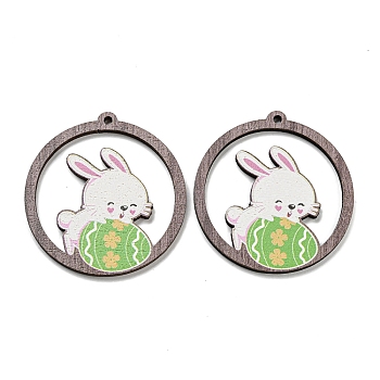 Single Face Printed Wood Pendants, Easter Charms, Flat Round, 47x44.5x2.5mm, Hole: 2mm