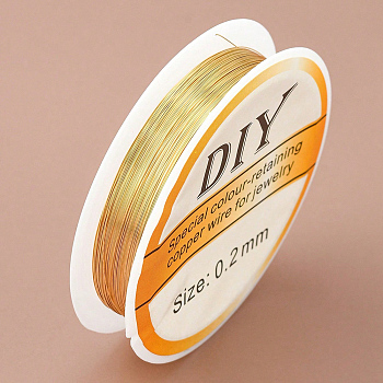 Copper Jewelry Wire, Round, Long-Lasting Plated, Light Gold, 32 Gauge, 0.2mm, about 82.02 Feet(25m)/Roll