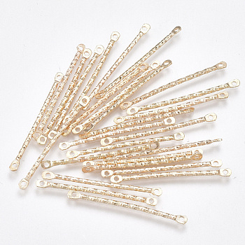 Iron Bar Links connectors, for Jewelry DIY Craft Making, Nickel Free, Textured, Light Gold, 30x2x1.2mm, Hole: 1mm
