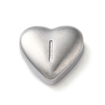 201 Stainless Steel Beads, Stainless Steel Color, Heart, Letter I, 7x8x3.5mm, Hole: 1.5mm