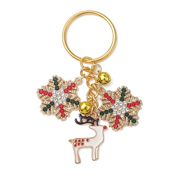 Alloy Enamel with Cubic Zirconia Keychain, Deer, Golden, 7.5cm